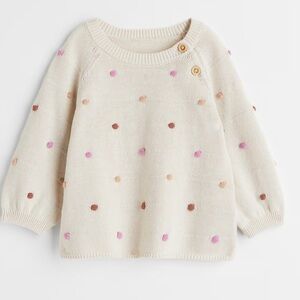H&M Baby Girls Beige/Dotted Knit Sweater- 9 months